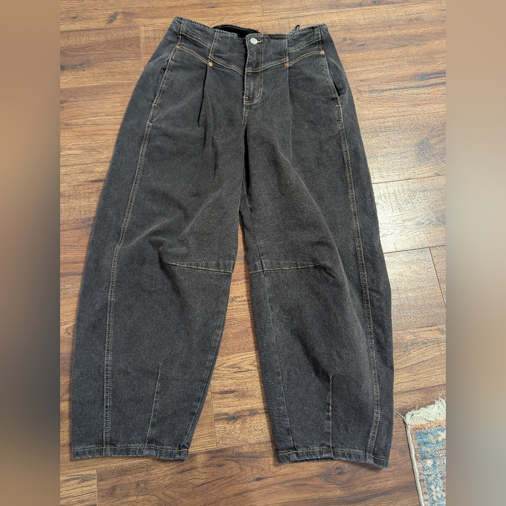 Charcoal Black High-Waist Wide Leg Jeans
